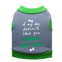HKM-277971 Fleece Cloth Small Dog Vest with Letter and Bone Design, Available in Gray with Green Edge