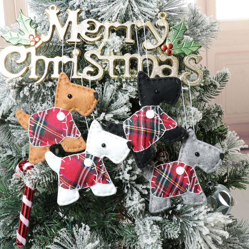HKM-278035 Christmas Tree Dog Pendant Ornament - Non-Woven Fabric in Various Colors: Brown, White, Gray, Black (12.5 x 11CM)