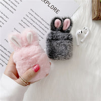 HKM-278099 Cute Pink Rabbit Plush Protective Cover for AirPods Pro and 1/2 Generation - Soft Silicone Shell for Wireless Headset