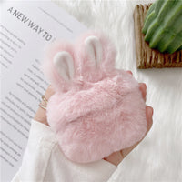 HKM-278099 Cute Pink Rabbit Plush Protective Cover for AirPods Pro and 1/2 Generation - Soft Silicone Shell for Wireless Headset