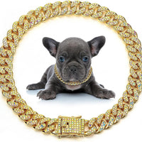 HKM-278099 Elegant Metal Cat Chain Necklace for Small to Large Dogs and Cats with Crystal Accents