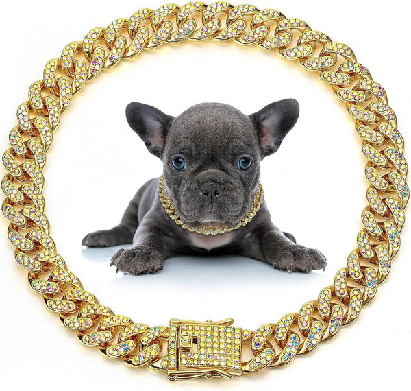 HKM-278099 Elegant Metal Cat Chain Necklace for Small to Large Dogs and Cats with Crystal Accents