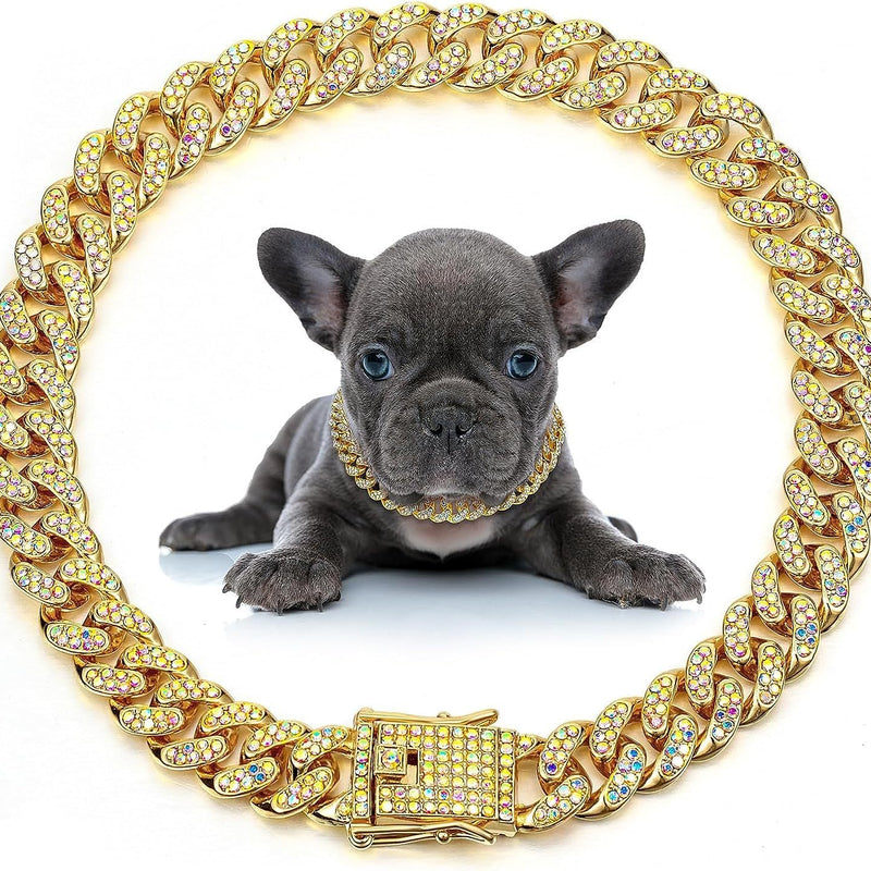 HKM-278099 Elegant Metal Cat Chain Necklace for Small to Large Dogs and Cats with Crystal Accents