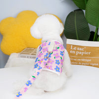 HKM-2781117 Chest and Back Traction Vest for Dogs with Lead Rope - Cotton and Floral Design in Light Blue, Light Yellow, and Pink