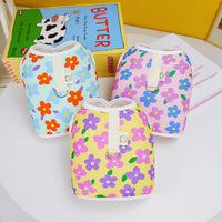 HKM-2781117 Chest and Back Traction Vest for Dogs with Lead Rope - Cotton and Floral Design in Light Blue, Light Yellow, and Pink