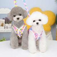 HKM-2781117 Chest and Back Traction Vest for Dogs with Lead Rope - Cotton and Floral Design in Light Blue, Light Yellow, and Pink