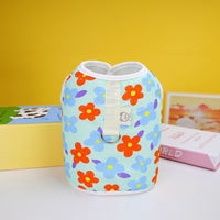HKM-2781117 Chest and Back Traction Vest for Dogs with Lead Rope - Cotton and Floral Design in Light Blue, Light Yellow, and Pink