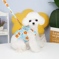 HKM-2781117 Chest and Back Traction Vest for Dogs with Lead Rope - Cotton and Floral Design in Light Blue, Light Yellow, and Pink