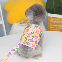 HKM-2781117 Chest and Back Traction Vest for Dogs with Lead Rope - Cotton and Floral Design in Light Blue, Light Yellow, and Pink