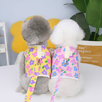 HKM-2781117 Chest and Back Traction Vest for Dogs with Lead Rope - Cotton and Floral Design in Light Blue, Light Yellow, and Pink