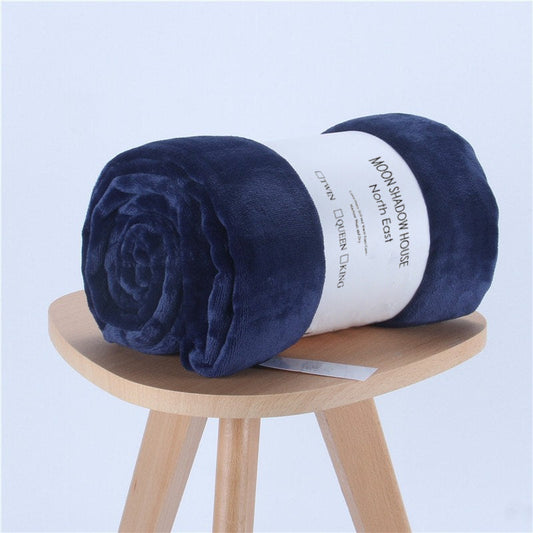 HKM-278227 Cozy Solid Color Flannel Coral Fleece Blanket in Multiple Sizes and Colors