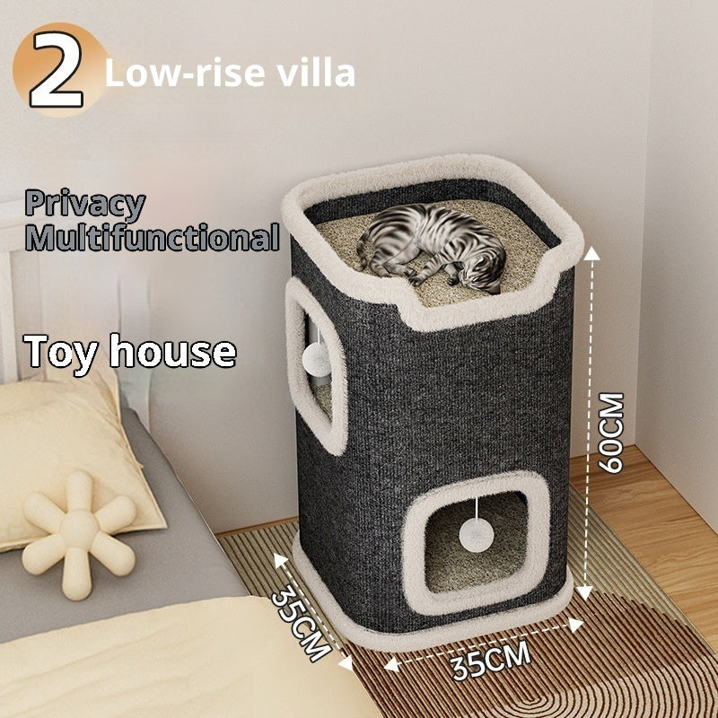 HKM-2783805 Stylish Semi-Enclosed Cat Climbing Frame with Scratching Post - Multiple Sizes Available