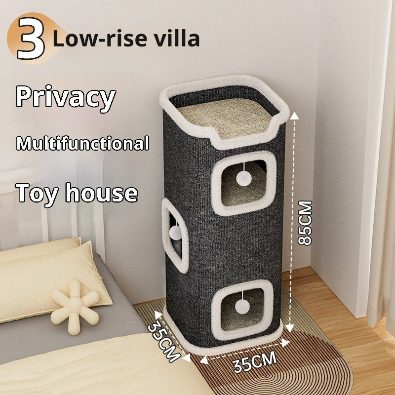 HKM-2783805 Stylish Semi-Enclosed Cat Climbing Frame with Scratching Post - Multiple Sizes Available