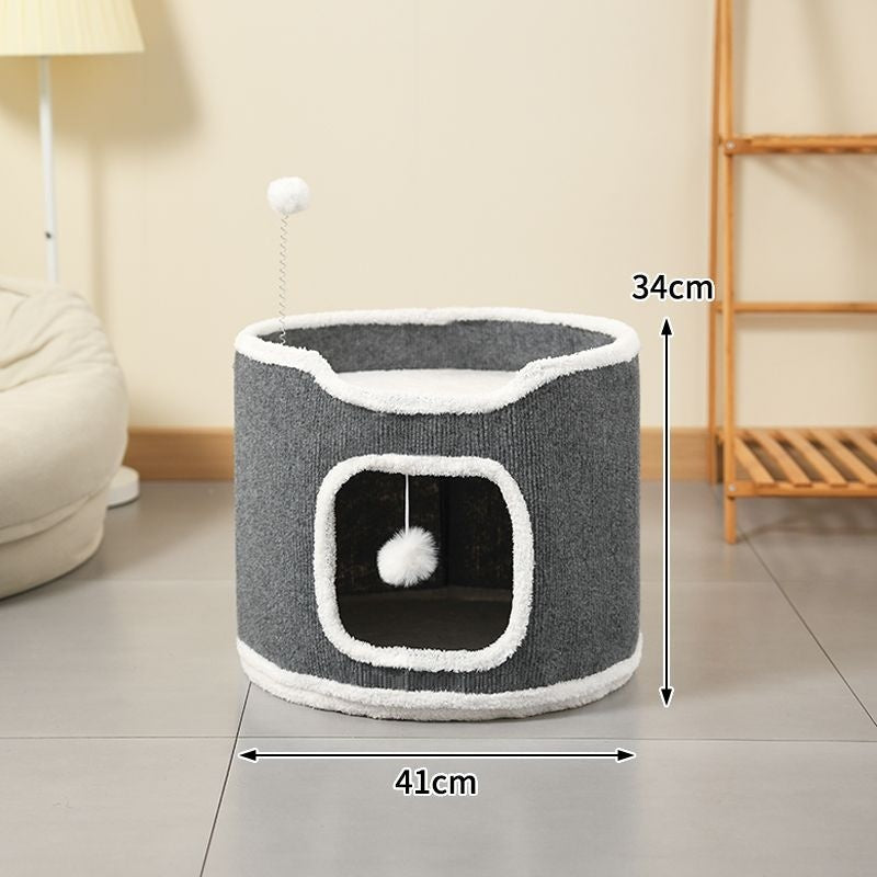HKM-2783805 Stylish Semi-Enclosed Cat Climbing Frame with Scratching Post - Multiple Sizes Available