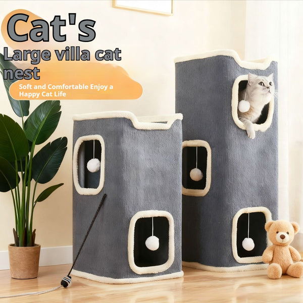 HKM-2783805 Stylish Semi-Enclosed Cat Climbing Frame with Scratching Post - Multiple Sizes Available