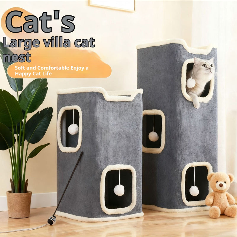 HKM-2783805 Stylish Semi-Enclosed Cat Climbing Frame with Scratching Post - Multiple Sizes Available