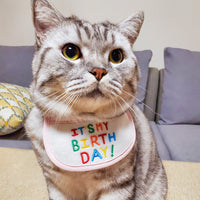 HKM-2784701 Reversible Triangle Scarf Bib for Cats - Pink and Blue Birthday Design, Polyester Material, Available in S and L