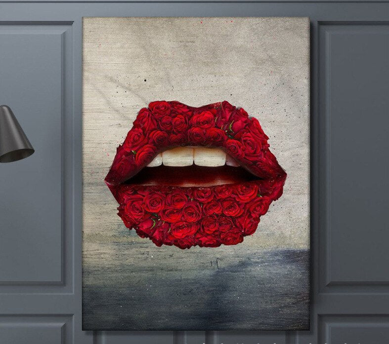 HKM-278739 Abstract Doodle Lips Decorative Canvas Art for Living Room and Bedroom