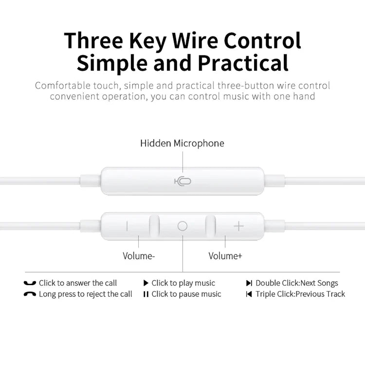 HKM-278803 Wired Earphones with 3.5mm Jack and Microphone for iPhone, LG, Google Devices