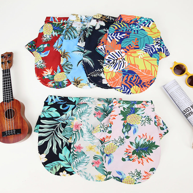 HKM-2788669 Summer Hawaiian Shirt for Large Dogs and Cats, Lightweight Polyester, Multiple Floral Designs, Various Sizes Available