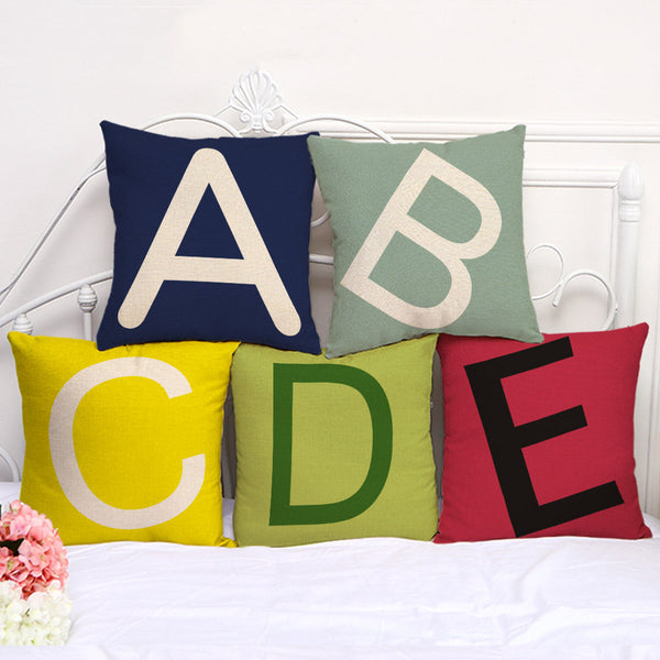 HKM-278867 Colored Letter Print Pillowcase - Peach Skin Cushion Cover with Invisible Zipper, Modern Minimalist Design, Machine Washable