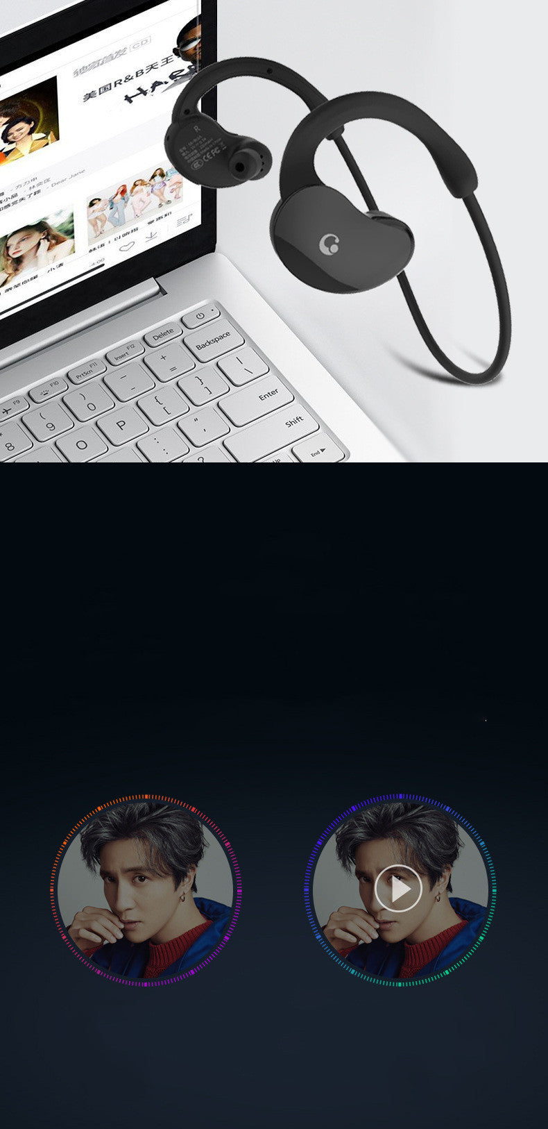HKM-278931 Two-in-One Bluetooth Headset with 32GB Built-In Storage, Sports Music Ear-Mounted Design, Stereo Sound, Voice Control and Call Function