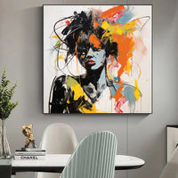 HKM-278995 Hand-Painted Modern Graffiti Portrait Oil Painting on Canvas for Home and Cafe Decor