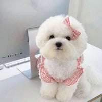 HKM-2790845 Summer Pink Dog Vest with Strap Lace Skirt and Hair Clip