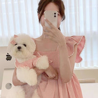 HKM-2790845 Summer Pink Dog Vest with Strap Lace Skirt and Hair Clip