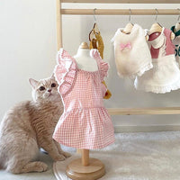 HKM-2790845 Summer Pink Dog Vest with Strap Lace Skirt and Hair Clip