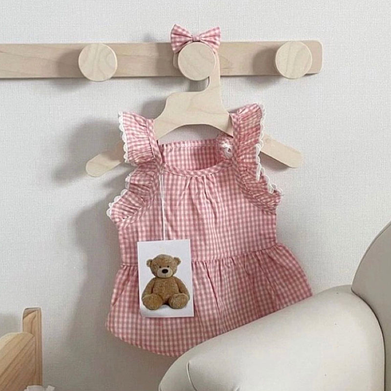 HKM-2790845 Summer Pink Dog Vest with Strap Lace Skirt and Hair Clip