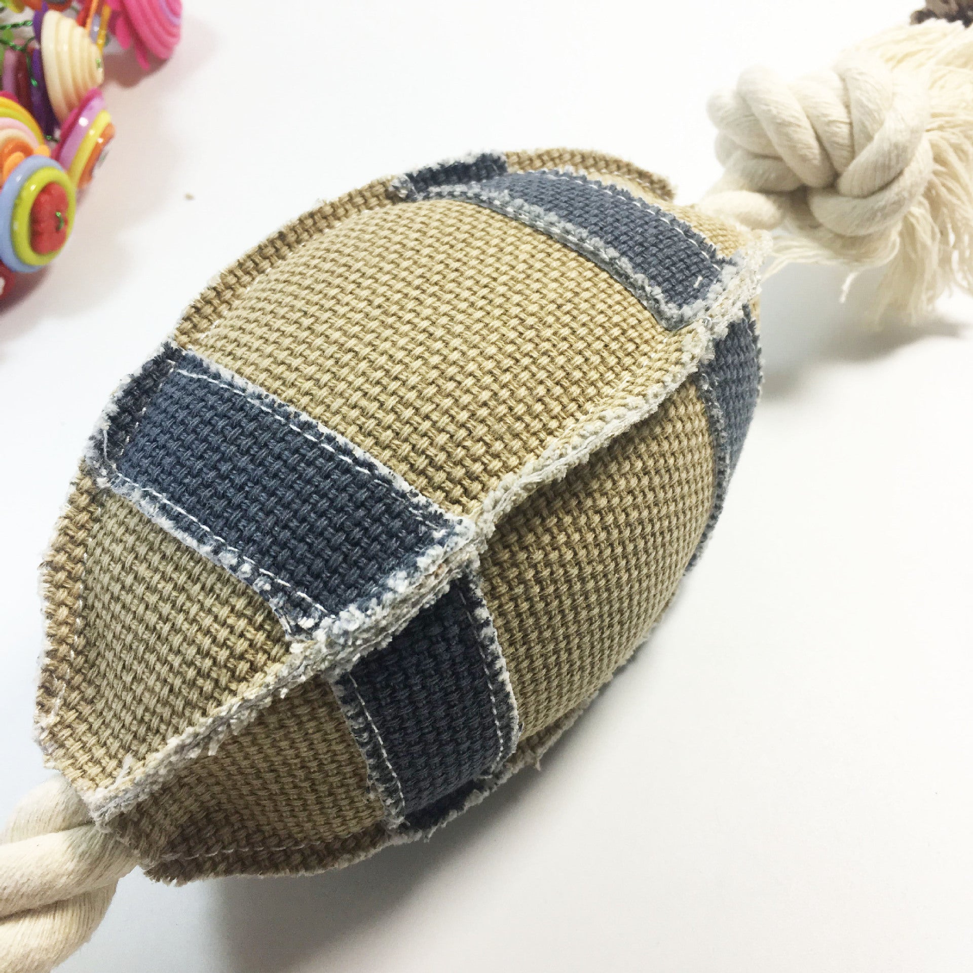 HKM-2791101 Linen Cotton Rope Dog Toy - Bite Resistant Rugby Style for Training