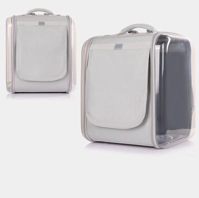HKM-2792509 Portable Cat Backpack in Soft Polyester - Agate Gray, Lemon Yellow, Light Peach Pink, Light Blue, Navy Green Leaves