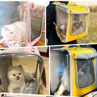 HKM-2792509 Portable Cat Backpack in Soft Polyester - Agate Gray, Lemon Yellow, Light Peach Pink, Light Blue, Navy Green Leaves