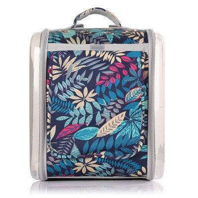 HKM-2792509 Portable Cat Backpack in Soft Polyester - Agate Gray, Lemon Yellow, Light Peach Pink, Light Blue, Navy Green Leaves