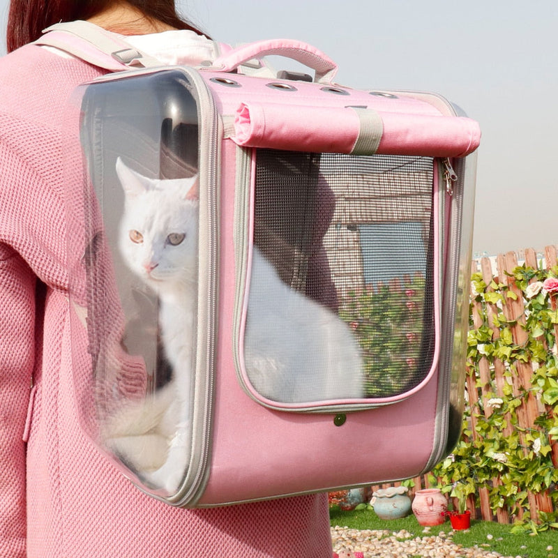 HKM-2792509 Portable Cat Backpack in Soft Polyester - Agate Gray, Lemon Yellow, Light Peach Pink, Light Blue, Navy Green Leaves