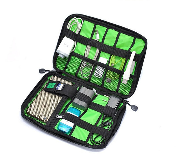 HKM-279251 Digital Storage Bag for Electronics Accessories - Waterproof Organizer with Elastic Loops and Dual Zippers