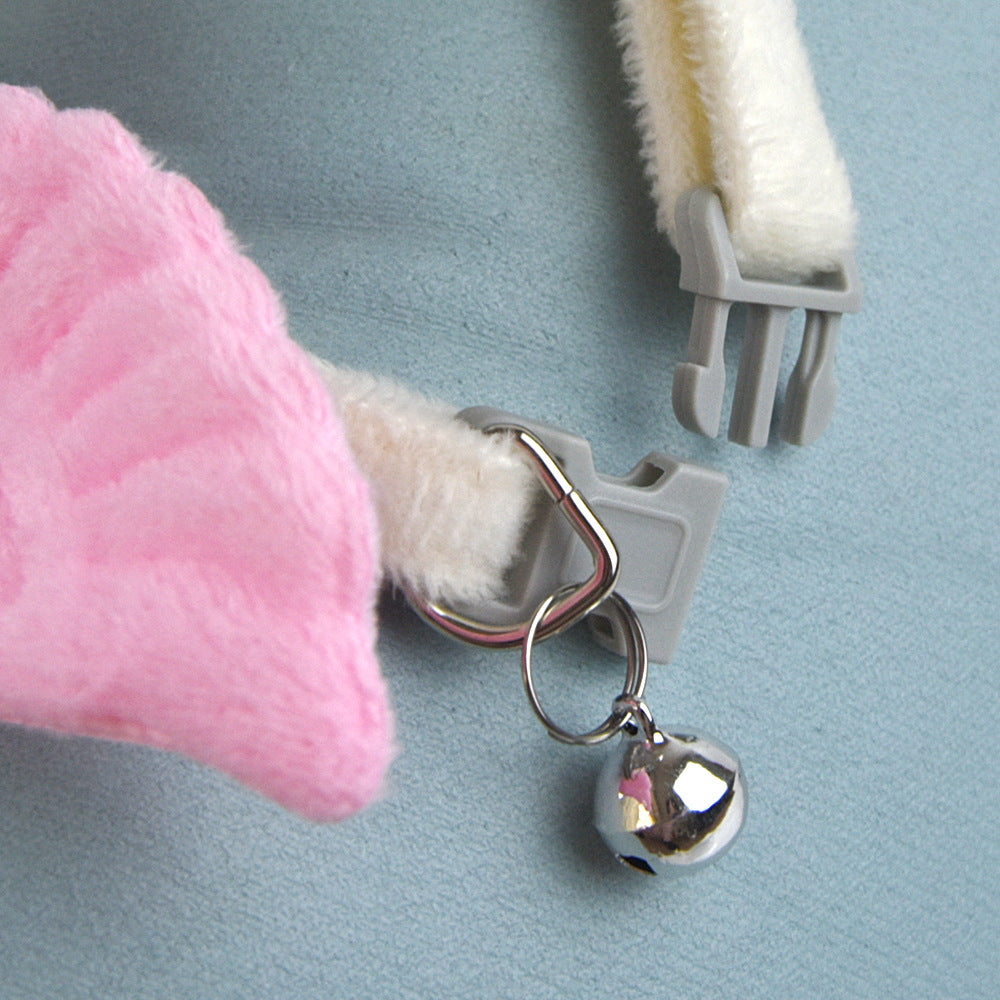 HKM-2794045 Cat Angel Wings Collar with Bell - Solid Color, Adjustable Polyester Design, White & Pink