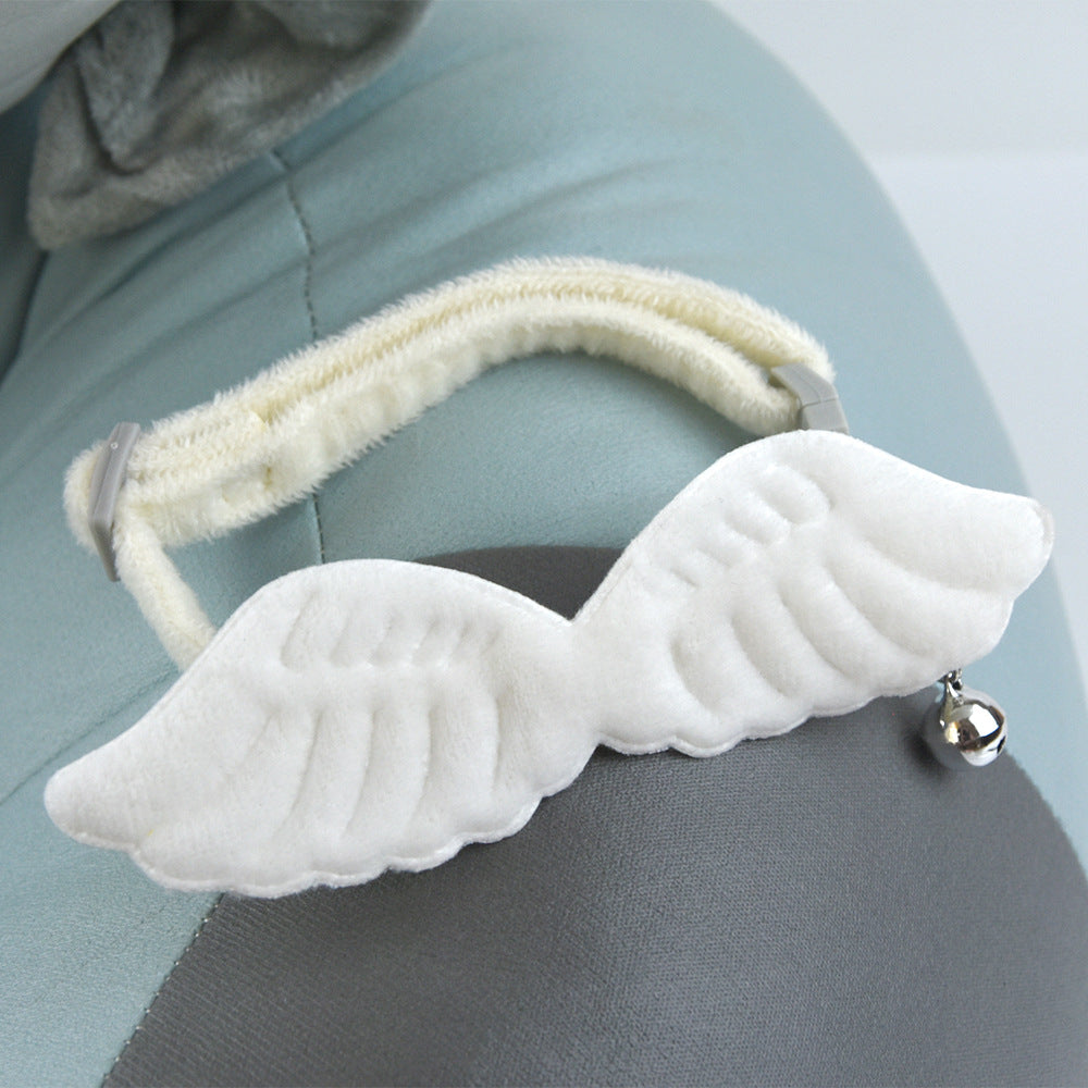 HKM-2794045 Cat Angel Wings Collar with Bell - Solid Color, Adjustable Polyester Design, White & Pink