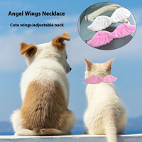HKM-2794045 Cat Angel Wings Collar with Bell - Solid Color, Adjustable Polyester Design, White & Pink