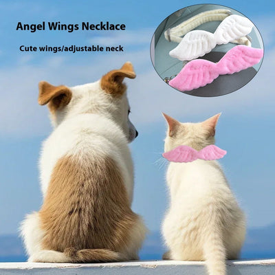 HKM-2794045 Cat Angel Wings Collar with Bell - Solid Color, Adjustable Polyester Design, White & Pink