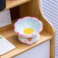 HKM-2796221 Ceramic Cat Bowl in Pink, Blue, Yellow, and Green - Stylish Food Holder for Pets