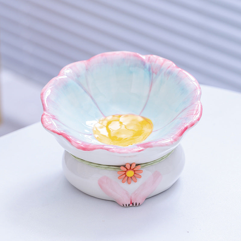 HKM-2796221 Ceramic Cat Bowl in Pink, Blue, Yellow, and Green - Stylish Food Holder for Pets