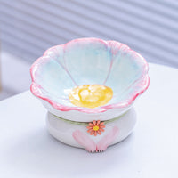 HKM-2796221 Ceramic Cat Bowl in Pink, Blue, Yellow, and Green - Stylish Food Holder for Pets