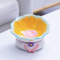HKM-2796221 Ceramic Cat Bowl in Pink, Blue, Yellow, and Green - Stylish Food Holder for Pets