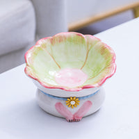 HKM-2796221 Ceramic Cat Bowl in Pink, Blue, Yellow, and Green - Stylish Food Holder for Pets