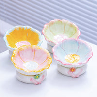 HKM-2796221 Ceramic Cat Bowl in Pink, Blue, Yellow, and Green - Stylish Food Holder for Pets