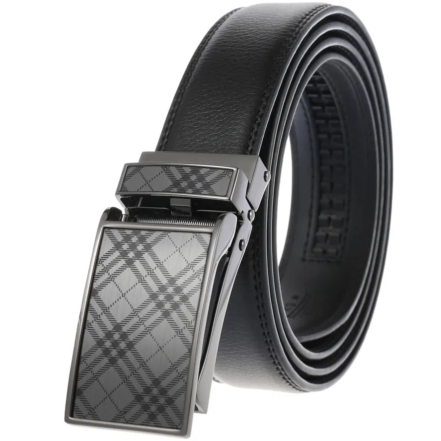 HKM-279763 Cowhide Leather Men's Automatic Buckle Slide Belt - Model LY33-30015-1