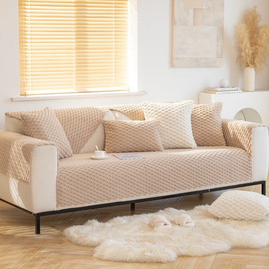 HKM-279955 Cozy Thickened Honeycomb Velvet Sofa Cushion - Dustproof Non-slip Cover in Flannel