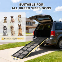 HKM-2800189 Folding Dog Car Ramp - Extra Long 75.2", Non-Slip Surface for Large & Senior Pets, Portable Design